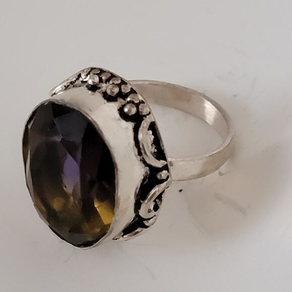 Sterling Silver Size 9.25 Amethyst and Citrine Oval Ring - Statement Jewelry - Picture 5 of 11
